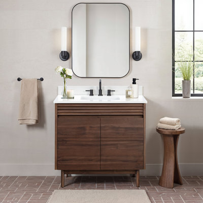 Carina 37 In. Single Sink Bathroom Vanity In Coffee Teak With White Engineered Stone Top