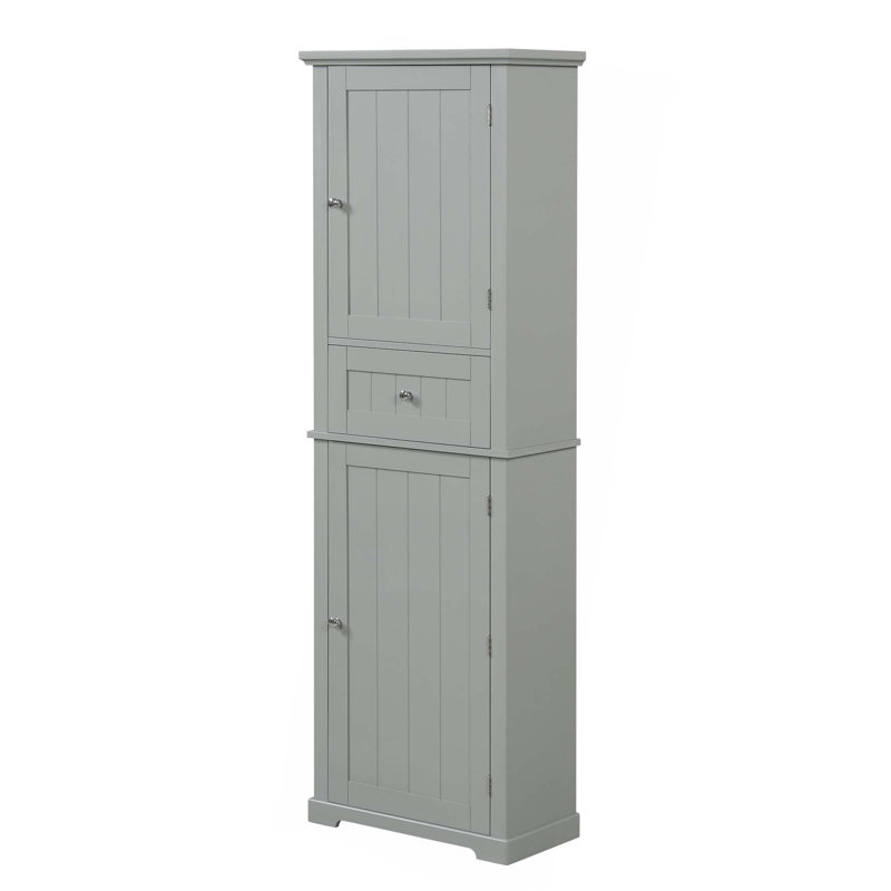 Grande armoire de rangement pour salle de bain, armoire de rangement autoportante avec tiroir et tablette réglable, panneau de fibres à densité moyenne avec finition peinte