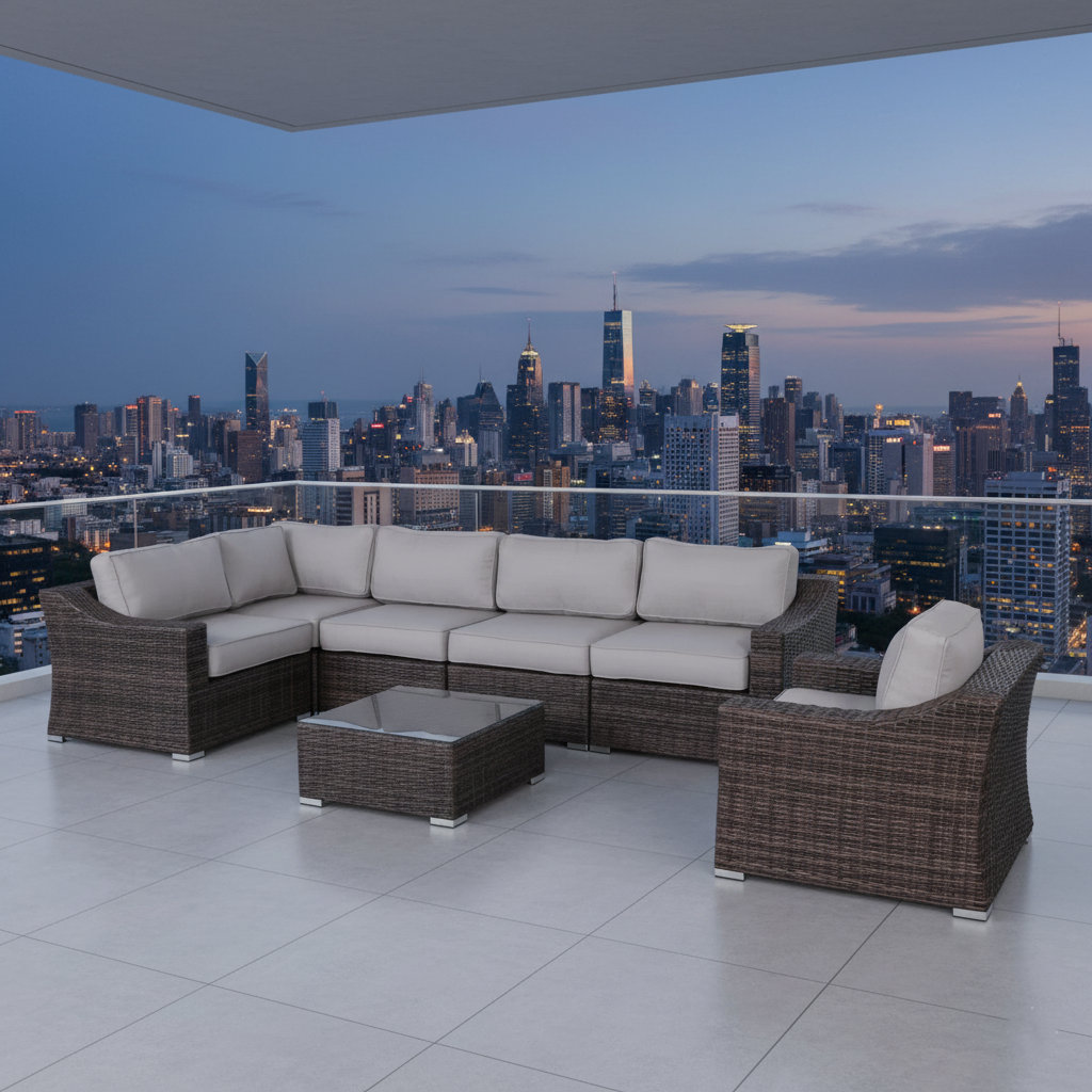 Saffi 5-Person Sunbrella® Patio Seating Group, Brown, Olefin Gray