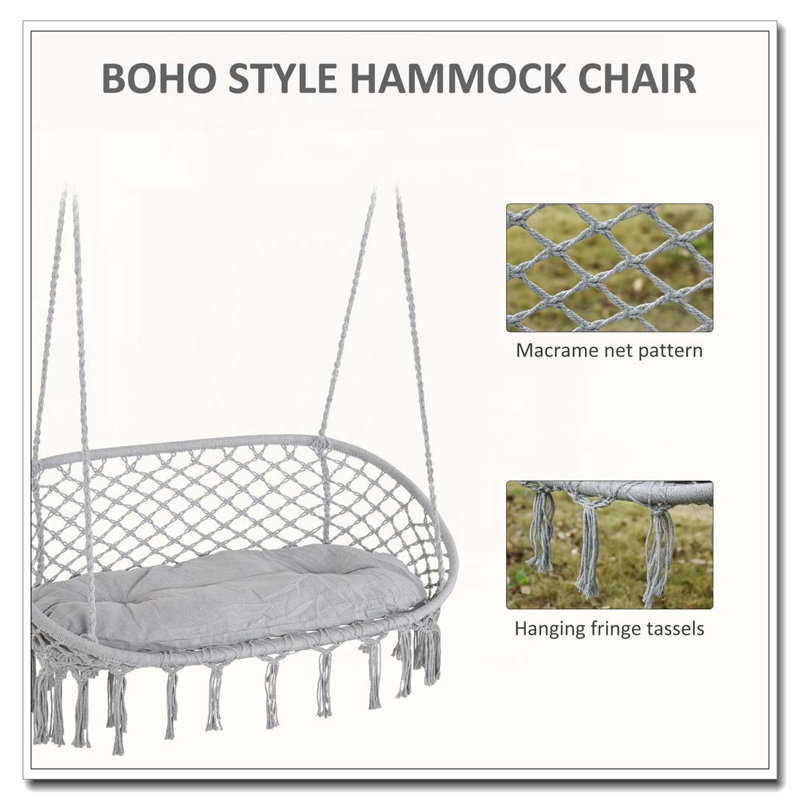 Chaise hamac 2 personnes avec coussin moelleux, Gris, Gris