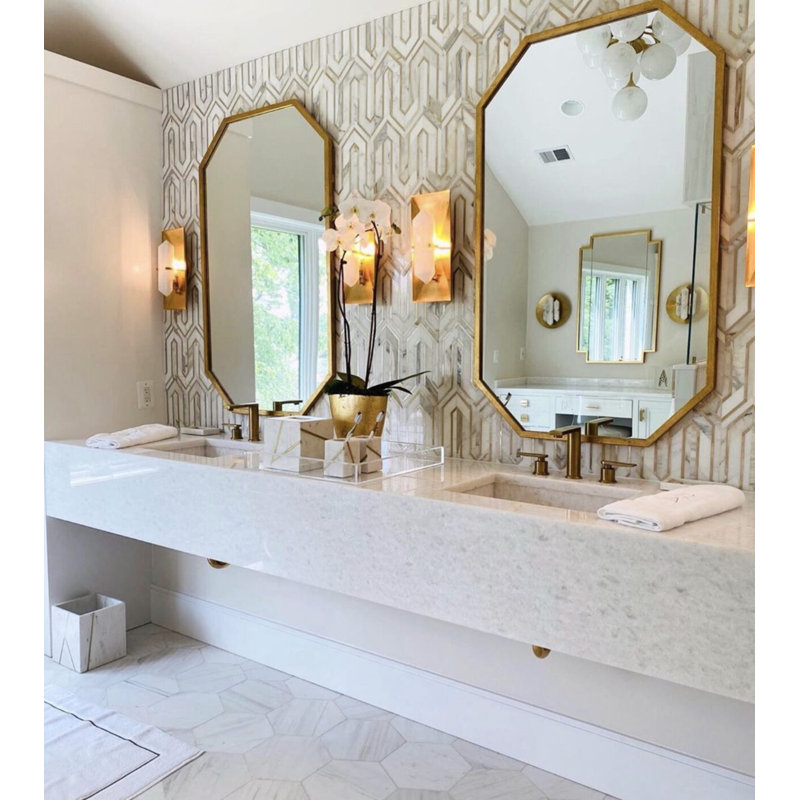 Somo Octagon Metal Wall Mirror, Gold Leaf
