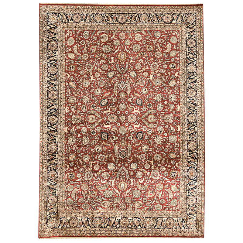 Tapis rouge et bleu noué à la main de haute qualité