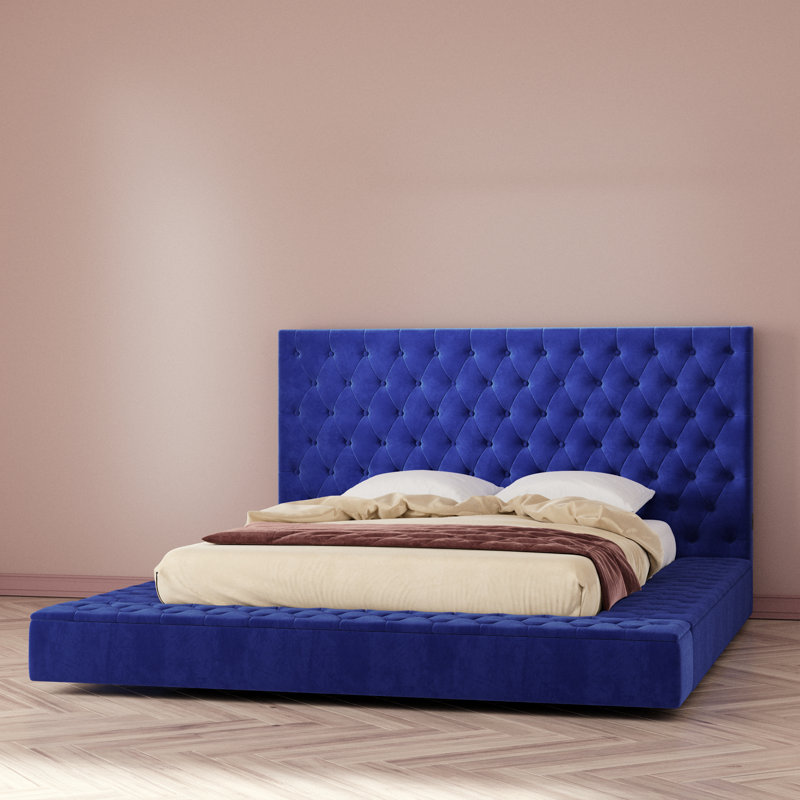 Plateforme de rangement en velours Cosmopolitan avec haut-parleur et connexion USB, Très grand, Bleu