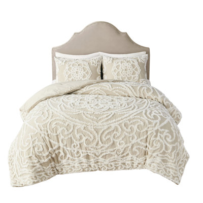 100% coton édredon médaillon chenille gris très grand / très grand