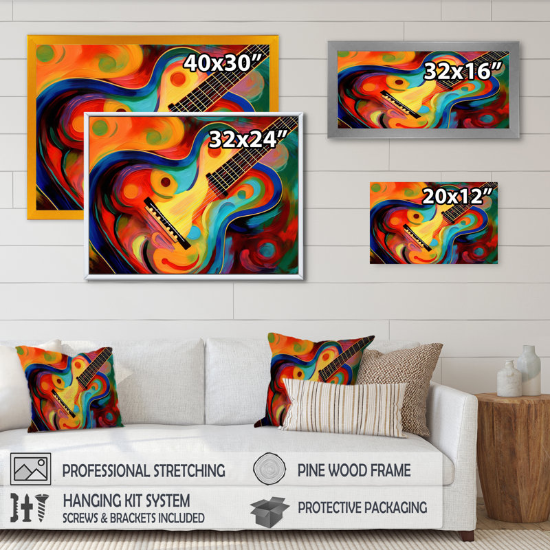«Music In Color III» sur toile, Cadre doré simple, H 12 po x l 20 po x P 1 po
