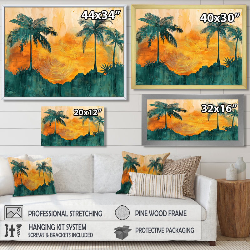 Décoration murale Cindal, palmiers colorés dans une île tropicale II - palmiers et palmiers, H 30 po x l 40 po, Blanc