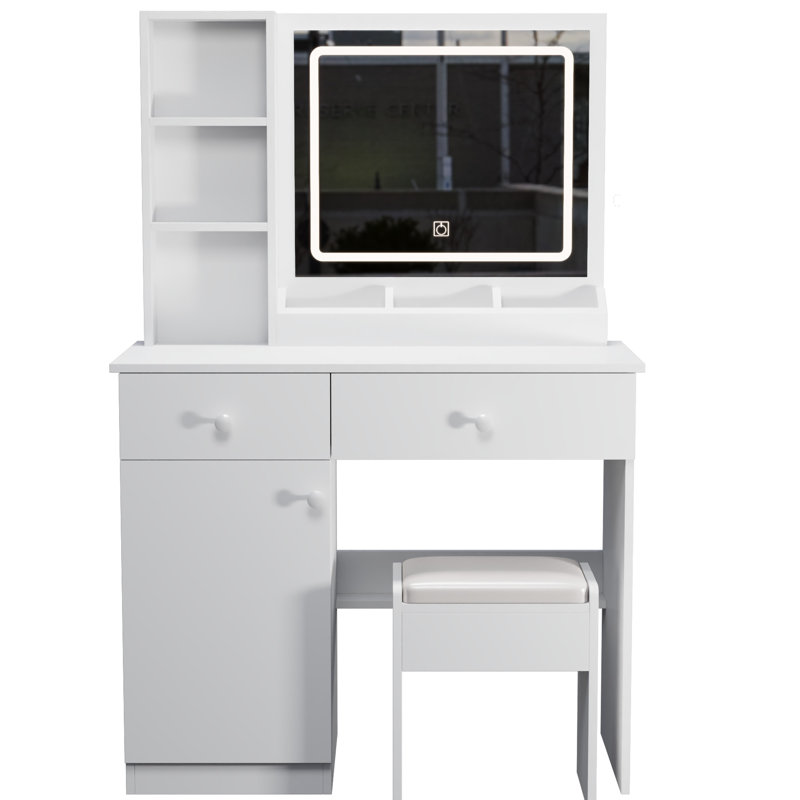 Bureau de meuble-lavabo blanc avec lumières et tiroirs - tiroir spacieux et moderne à 3 couleurs