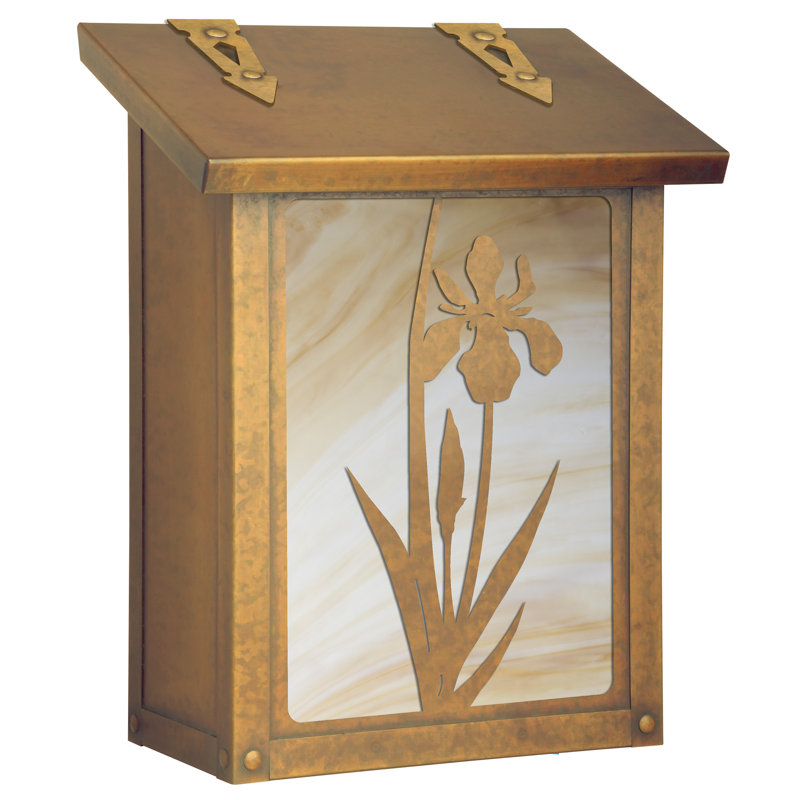 Boîte aux lettres murale traditionnelle avec fleur d'iris-AF-6021-WW, Laiton chaleureux / miel
