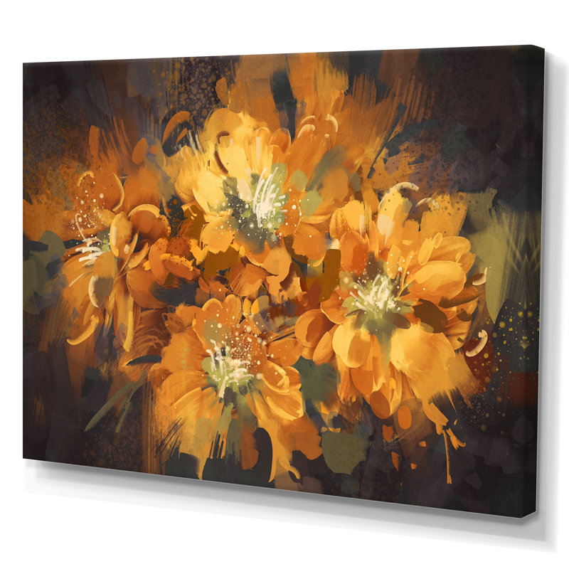 Fleurs orange orangées - reproduction sur toile, H 8 po x l 12 po x P 1 po, Toile tendue