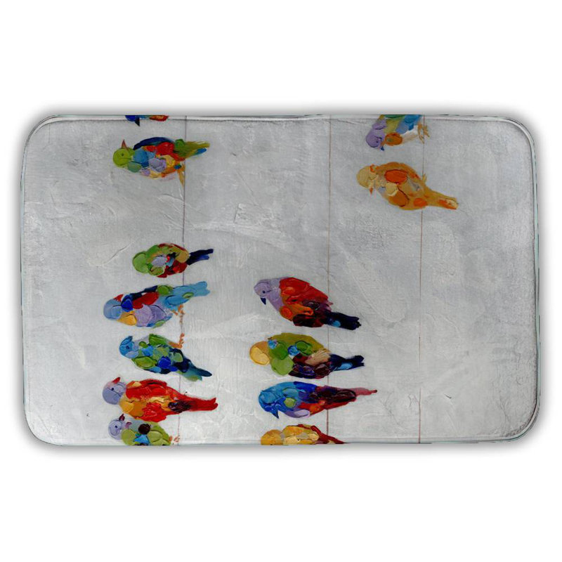 Colorful birds on a wire Bath Mat with Non-Slip Backing - Quick Dry Memory Foam Bathroom Rug - Absorbent - Modern Plush Spa-Style - Machine Washable