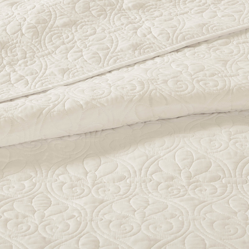 Couvre-lit double crème - réversible avec motif classique, rembourrage en coton pour le confort, fraîcheur surdimensionnée pour la chambre à coucher, finition