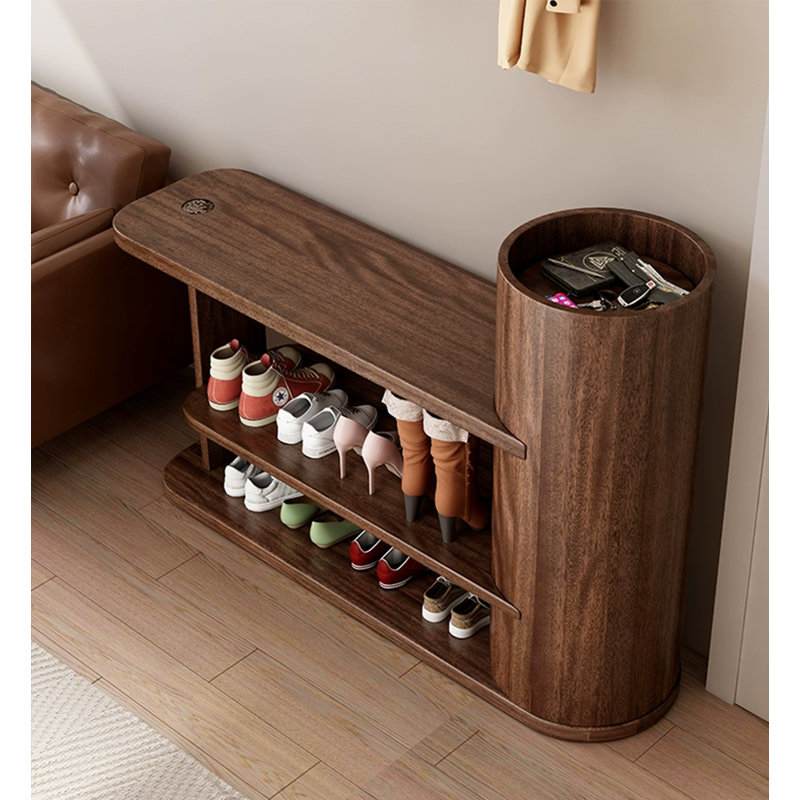 Modern Solid Wood Shoe Storage Bench with Side Cylinder
