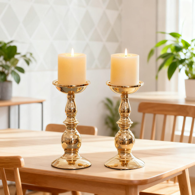 2-Pack Iron Pillar Candle Holders For 3 Inch Candles, Heavy Base For Stability, Decorative Centerpiece For Wedding, Home, Spa, And Meditation