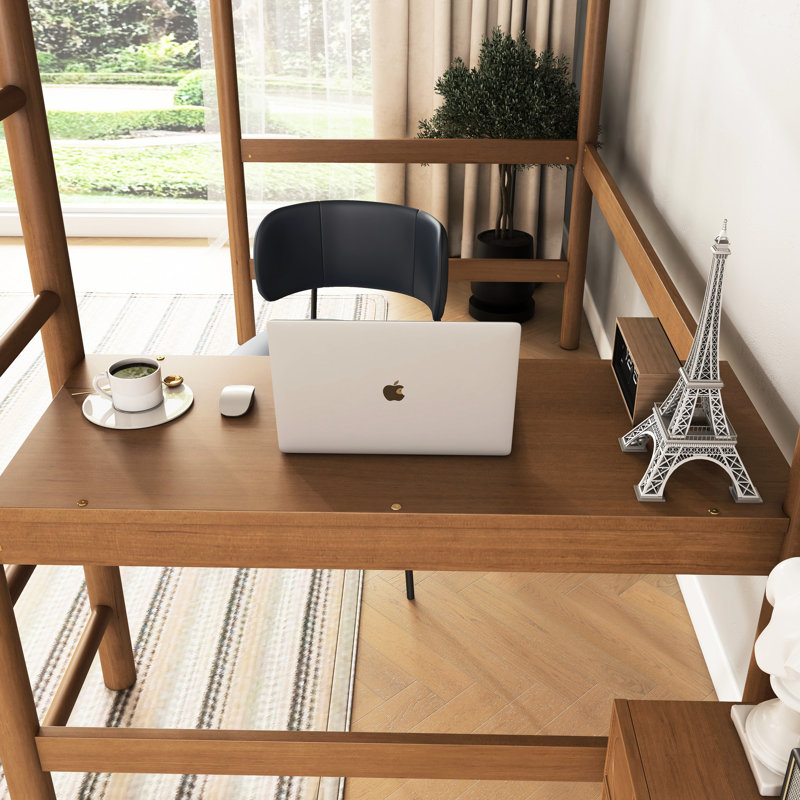 Lit mezzanine simple avec bureau et rembourrage moelleux - Espace de vie confortable et confortable
