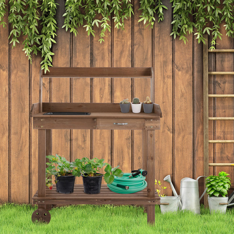 Table de travail en bois, Brun