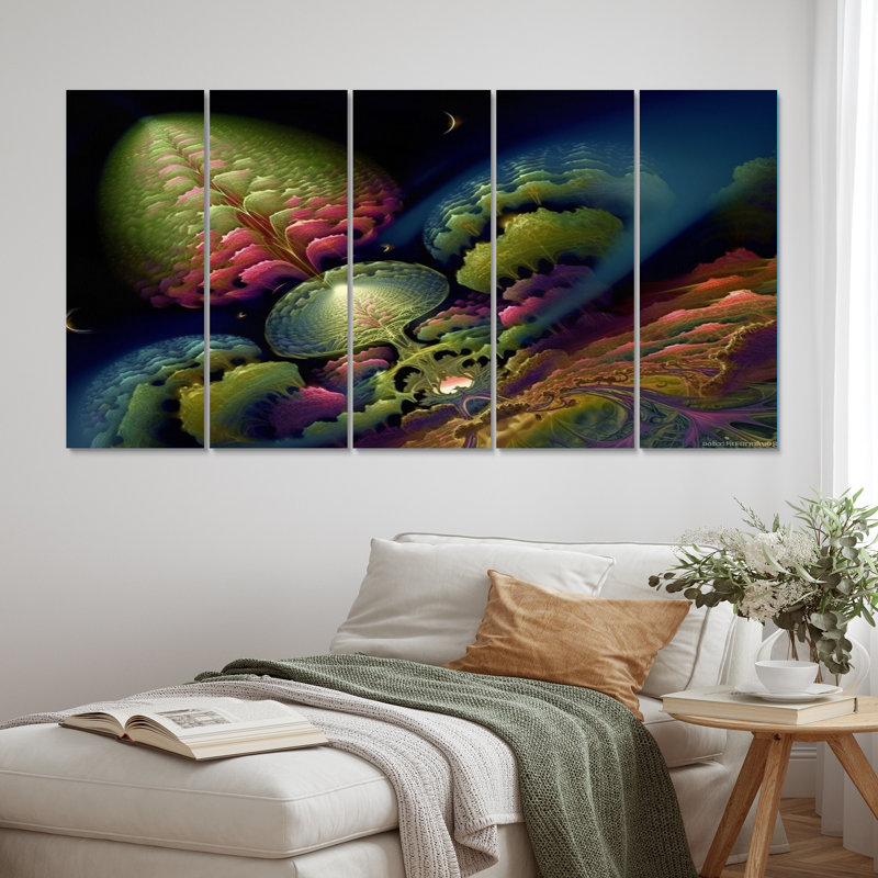 Quantum Fractal Infinity Futuristic 3D II - Abstract Shapes Wall Decor - 5 Equal Panels