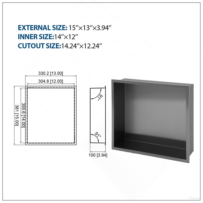 Niche de douche en acier inoxydable 15 po x 13 po, noir bronze, H 3,94 po x l 15 po x P 13 po, Bronze industriel-noir