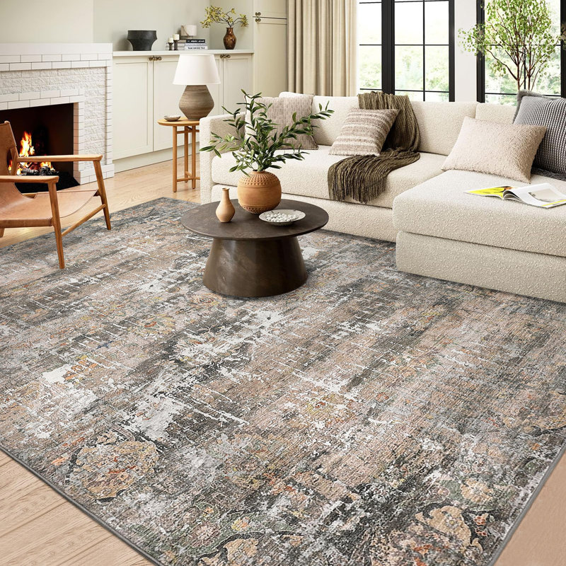 Machine Washable Rug with Rubber Backing for Living Room Oriental Non-Slip Dining Room Rug Easy-Cleaning Vintage Floor Carpet for Bedroom Dining Room Office Nursery Playroom