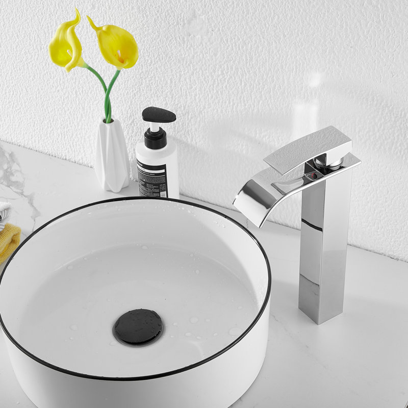 Robinet de lavabo vasque moderne avec ensemble de drain, Chrome poli