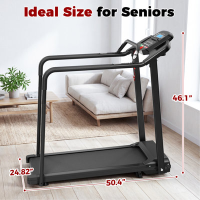 Tapis de marche pour tapis d'exercice, tapis roulant pliable pour personnes âgées, conception structurelle stable et sécuritaire, grand écran DEL pour personnes âgées, longue main courante pour l'équilibre, capacité de 300 lb
