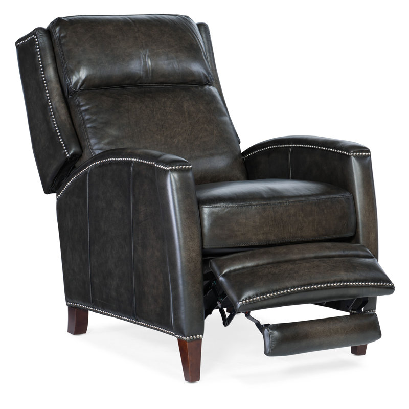 Dunsten Genuine Leather Recliner, Manuel, Cuir véritable brun foncé
