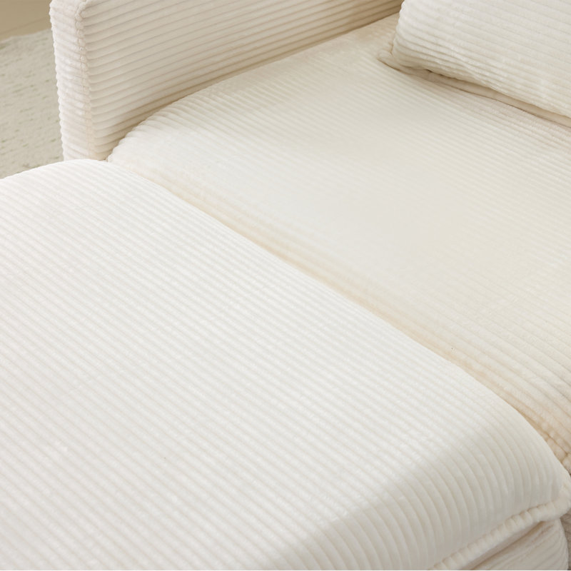 Canapé modulaire simple + repose-pieds avec coussins en chenille beige de 22 po + 2 coussins décoratifs - Taille compacte pour appartement, salon, chambre à coucher
