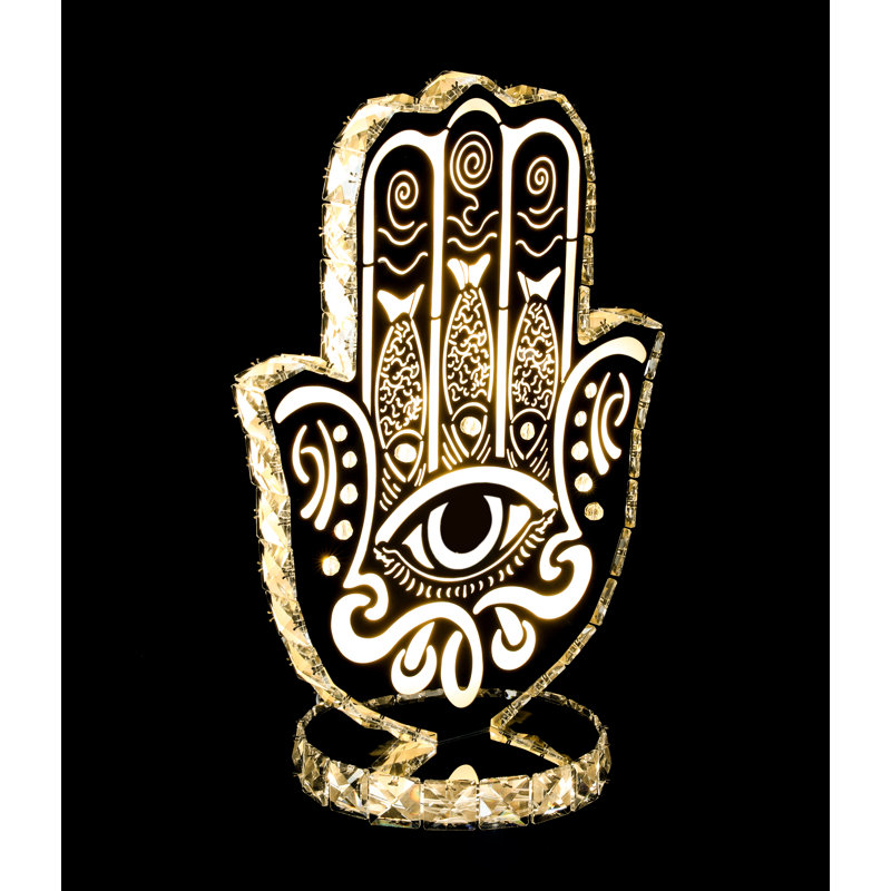 House of Hampton® Inc Crystal 11.8" Hamsa Hand Sign With Two Colors Led Table Decor