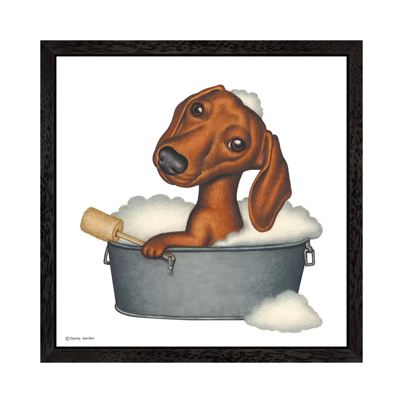 Dachshund Bath - Print on Canvas, 66.04 cm H x 66.04 cm W, Black Framed