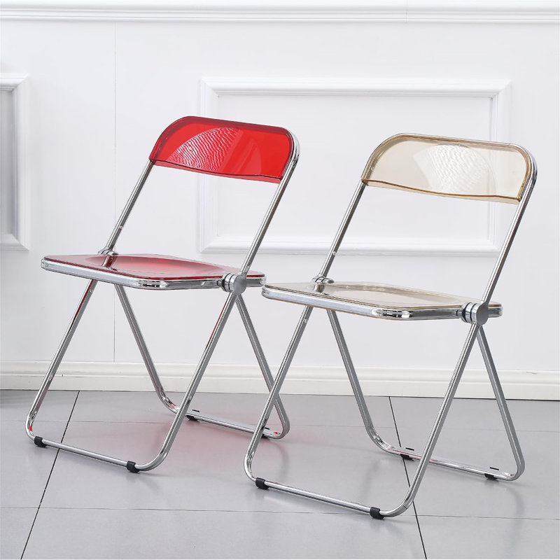 Luxury Modern Acrylic Folding Chair Transparent Chairs-Ghost Stackable Crystal Folding Chair-PC Plastic Living Room Seat-Chrome Frame And Foldable Acrylic Chair