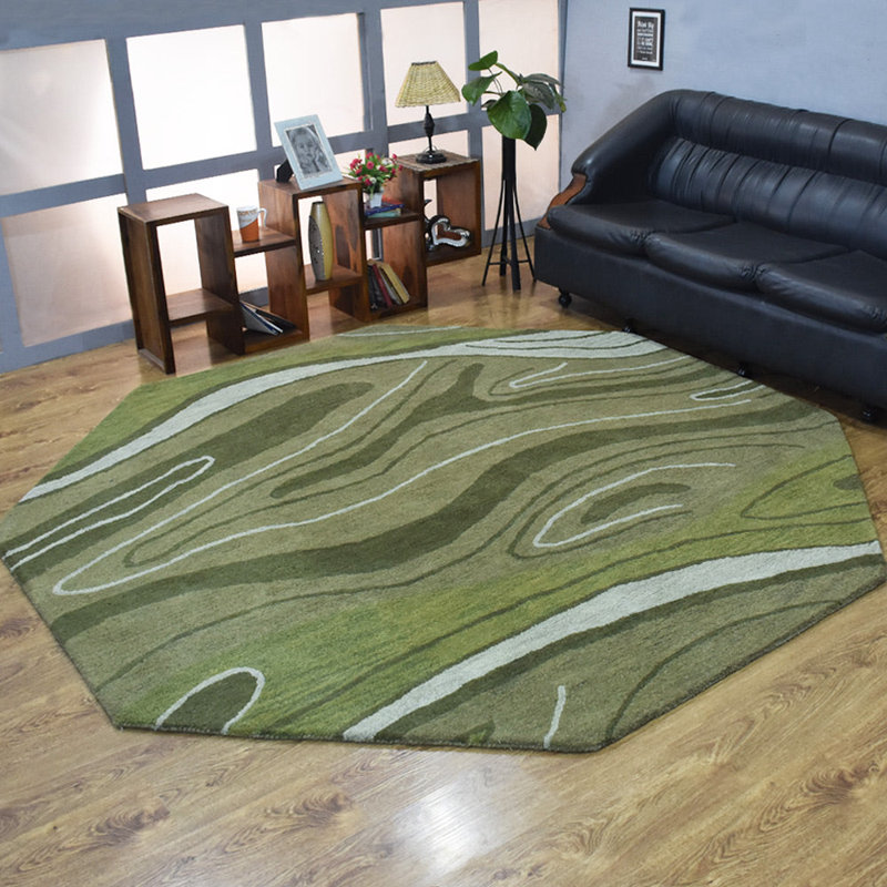 Tapis en laine touffeté à la main Dalvey - Octogone | Vert | Conception abstraite | Tapis pour le salon, la chambre à coucher