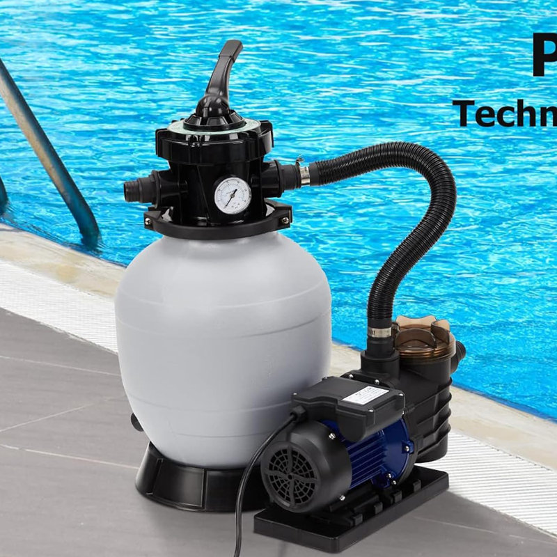 Pompe à filtre à sable 16 pouces pour piscine hors-terre avec minuterie 1HP 3962GPH Pompe de piscine et système de filtre à sable avec valve à 7 voies et panier à crépine de couleur grise