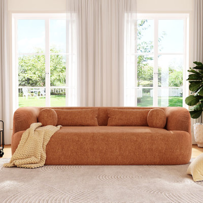 86" Chenille Boneless Couch, Upholstered Sofa with Pillows, No Assembly Curved Cloud Couch with High-Density Foam, 3-Seater Luxury Modern Compressed Sofa