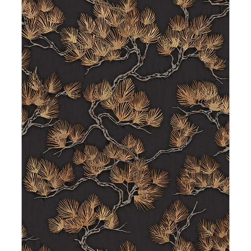 Embroidered Pine Tree Wallpaper, Black
