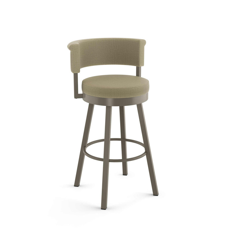 Highgate Swivel Upholstered Counter Stool, Matte Light Gray, Counter Stool (26.75” Seat Height), Beige Fabric