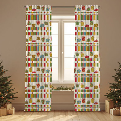 Semi Sheer Chrismast Print Curtain Single Panel