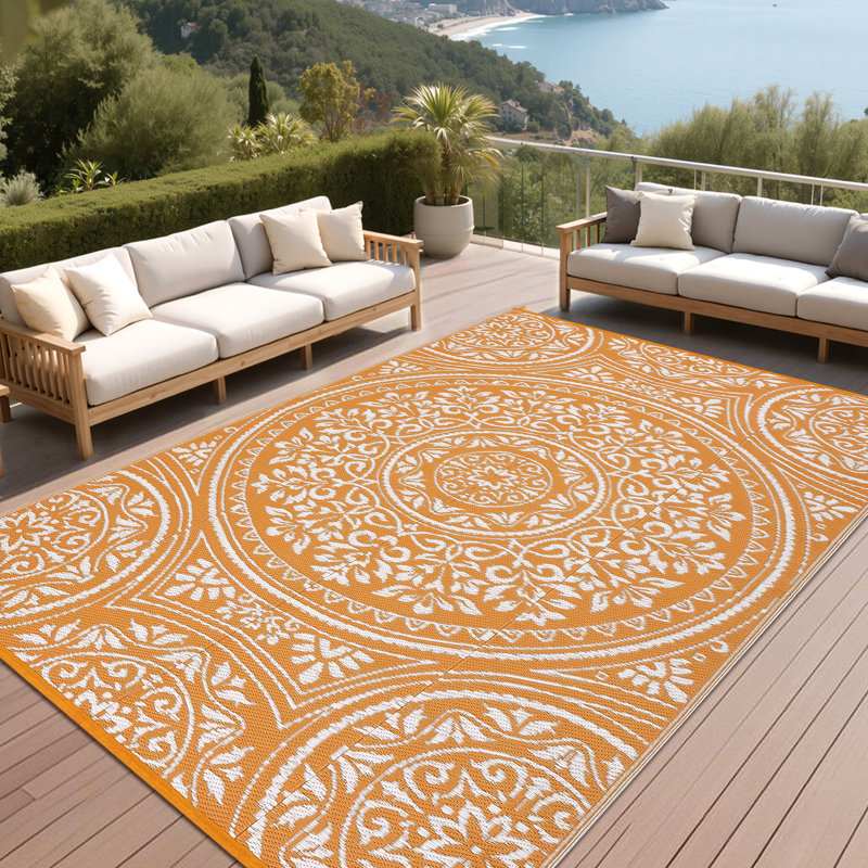 Tapis d'extérieur imperméable et réversible pour l'extérieur, Rectangle 9 pi x 12 pi, Orange
