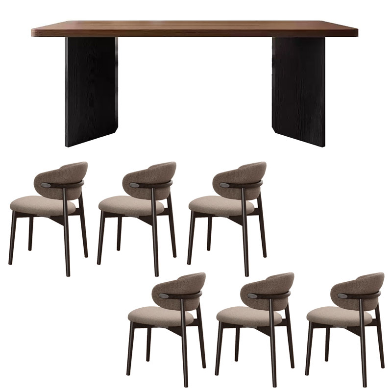Walnut grain rectangle rock plate dining table, 30.71"H x 86.62'L x 31.5"W