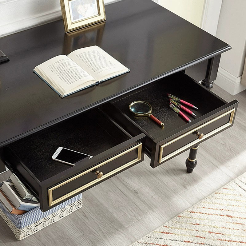 Bureau rectangulaire en bois massif noir avec 2 tiroirs, 29,92 po H x 47,24 po L x 27,56 po P