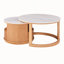 Table basse ronde emboîtable avec plateau en placage de marbre blanc, rangement à 2 niveaux et 1 tiroir pour la vie moderne