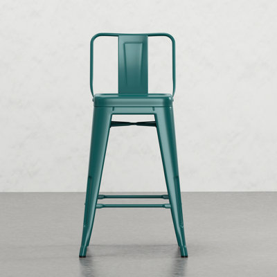 Tabouret de comptoir en métal 24 po (2) - bleu sarcelle, dossier et repose-pieds incurvés, très stable, capuchons en plastique, finition thermolaquée 24 po de 2 design contemporain avec, stable et option de construction