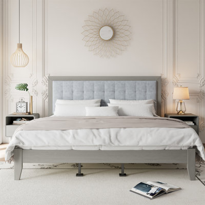 Solid Wood Platform Upholstered Headboard Bed