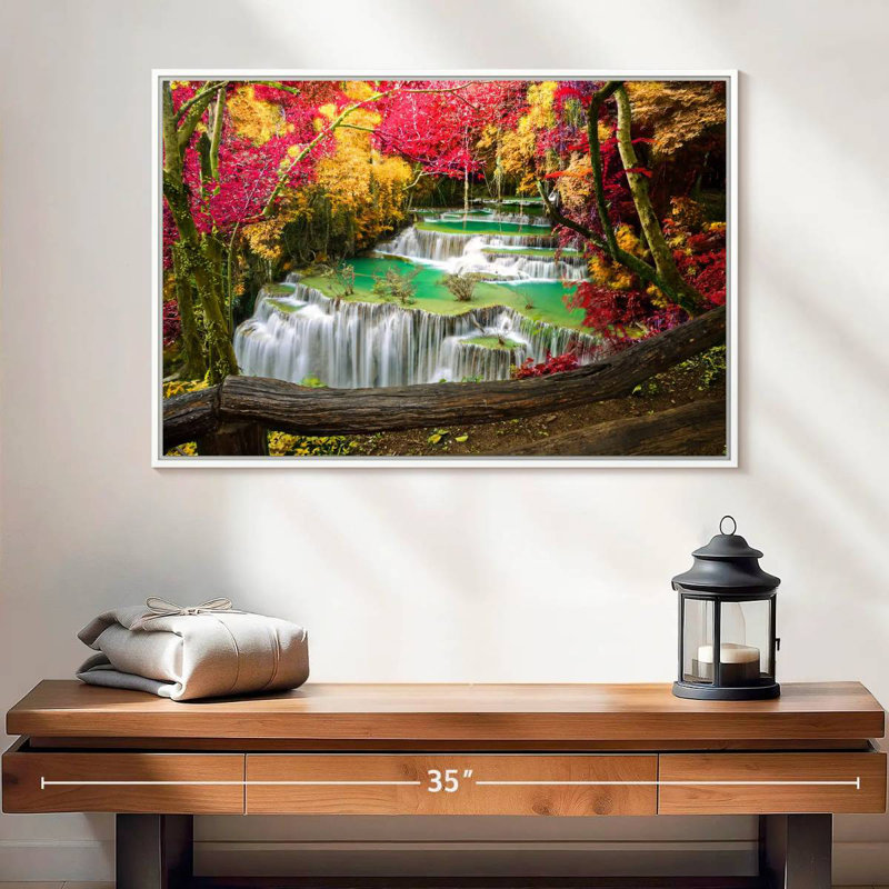 Cascade Huai Mae Khamin, 25 po x 17 po, Cadre flottant blanc