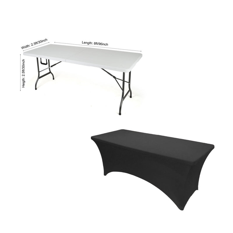 4Ft, 6Ft, 8Ft Spandex Tablecloth Fitted Stretch Rectangular Table Cover For Dining Wedding Party, Black, 96" x 30"