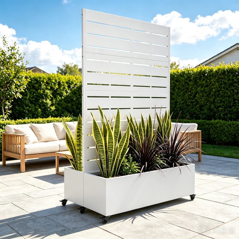 Boîte à fleurs mobile en métal avec écran d'intimité et roues verrouillables pour le jardin extérieur, Lit double