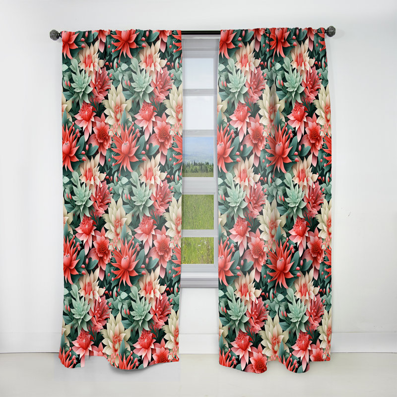 Rideau à motif floral Tropic Coral, L 52 po x L 120 po
