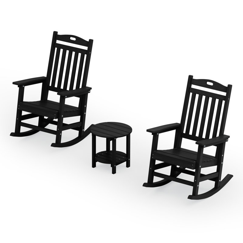 Rocking Outdoor Adirondack Chair With Table, Black