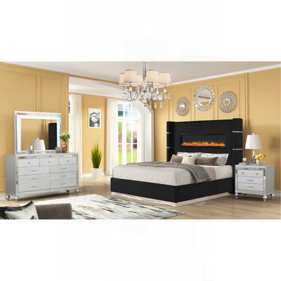 Ensemble de chambre avec grand lit 4 pièces Upholstery
