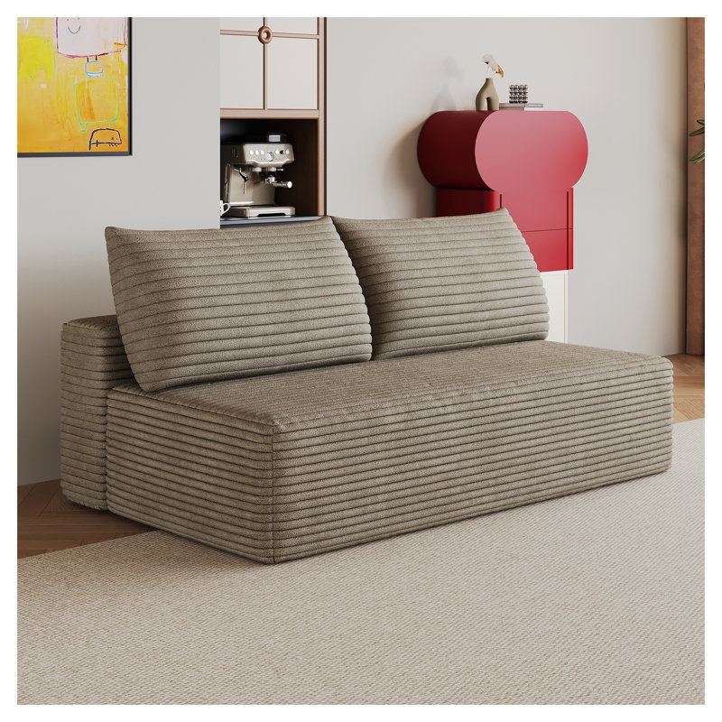 Canapé modulaire avec siège profond Cloud, tissu d'ameublement en velours côtelé Cloud, sans assemblage requis, chameau, 2 places