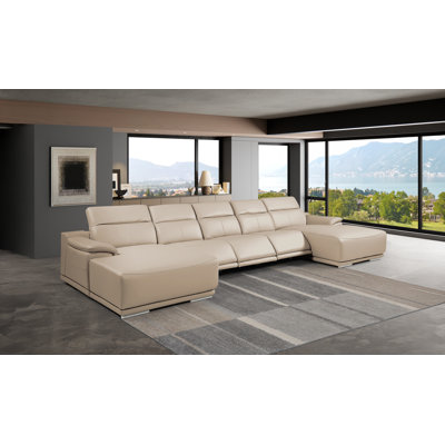 Canapé modulaire en cuir italien DivanItalia 5 pièces en forme de U avec 3 fauteuils inclinables électriques et appuis-tête réglables