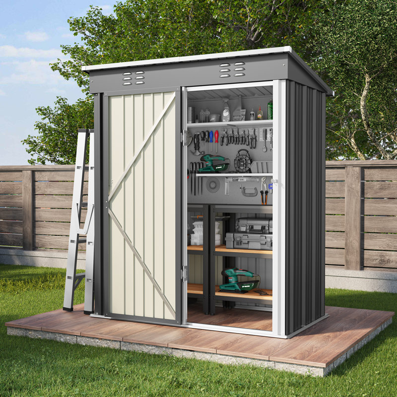 5 ft. W x 3 ft. D Metal Vertical Storage Shed, Gray